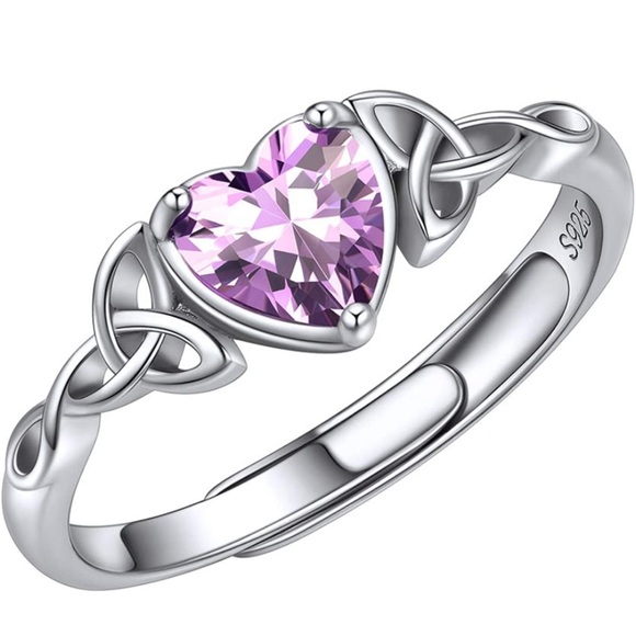 Platinum Alexandrite Celtic Trinity Knot Heart Ring - Picture 1 of 6